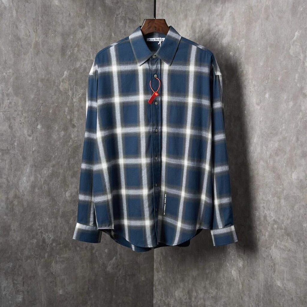 Acne Navy And White Plaid Men's Shirt